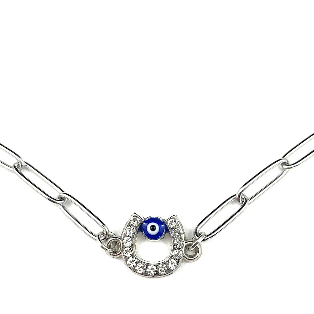 Lucky Eye Horseshoe Charm Paperclip Chain Necklace - NWT